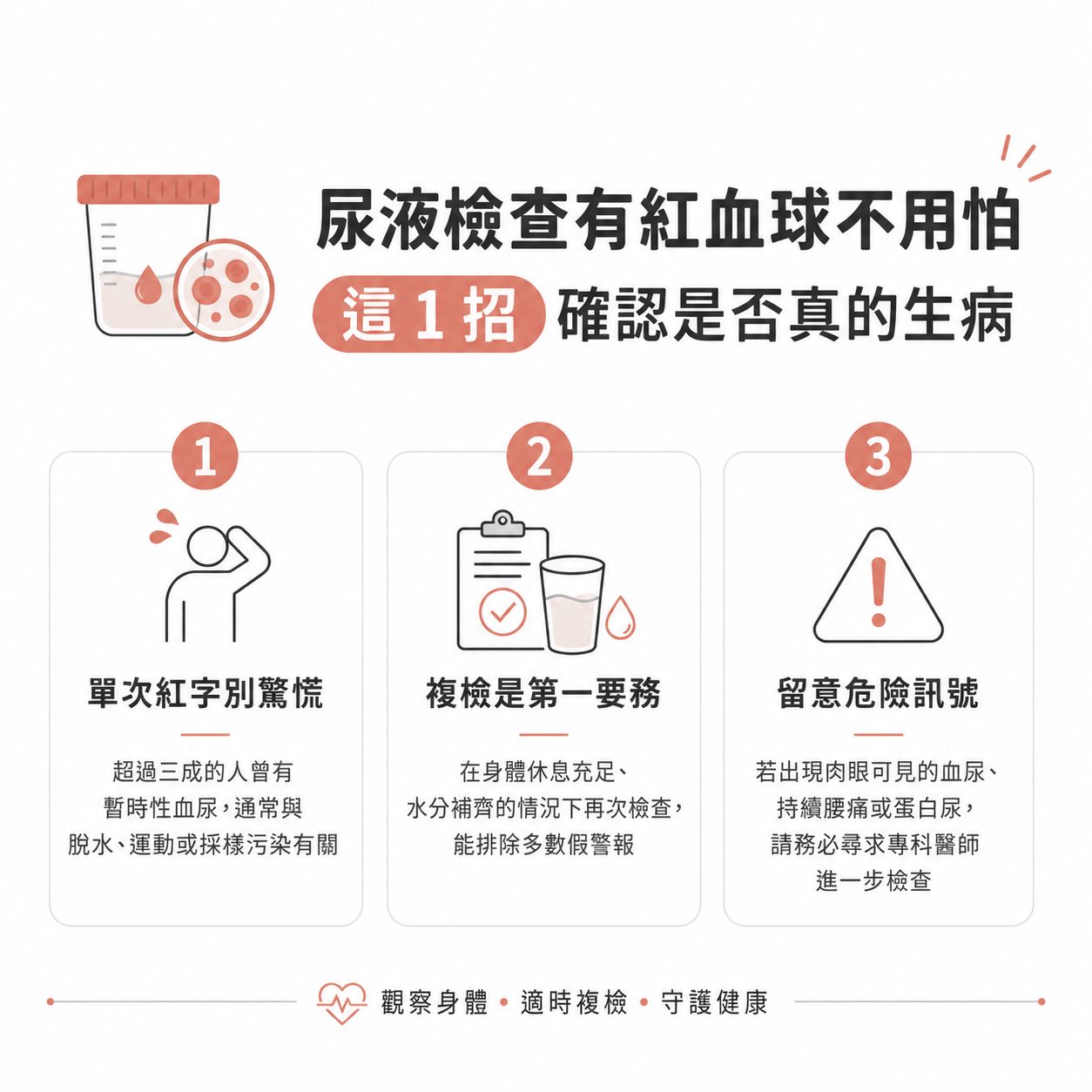 尿液檢查有紅字不用怕，這 1 招確認是否真的生病