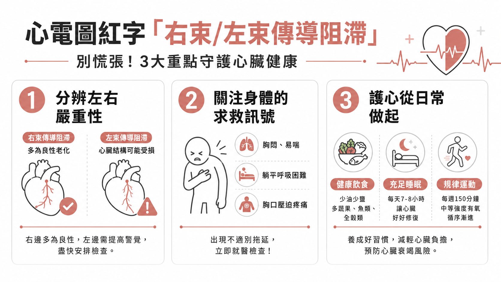 心電圖紅字寫著「右束/左束傳導阻滯」心臟要停了?解析兩者差異與3個護心對策