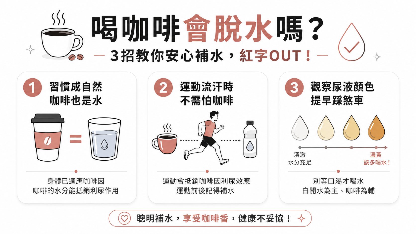 健檢尿比重異常、被警告水喝太少?破解喝咖啡會脫水的迷思,3招教你安心補水