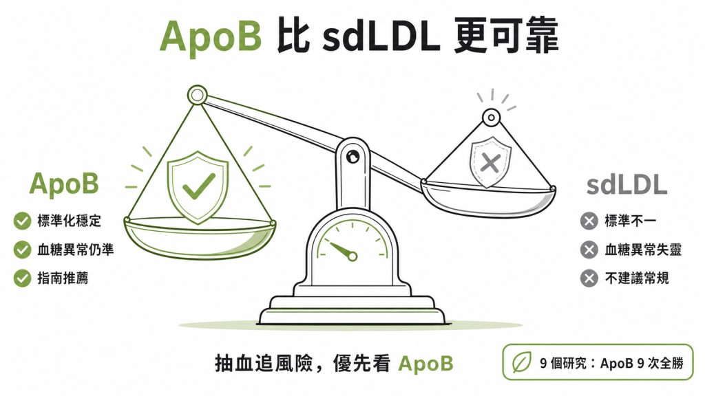 ApoB標準化穩定血糖異常仍準受指南推薦，sdLDL標準不一糖尿病失靈不建議常規，9個研究ApoB全勝