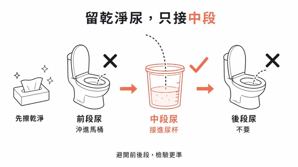 正確留取中段尿避免採檢污染的三段流程
