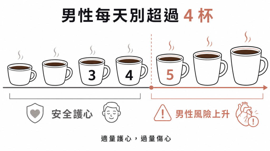 咖啡杯數劑量:3到5杯護心,男性每天超過4杯風險上升