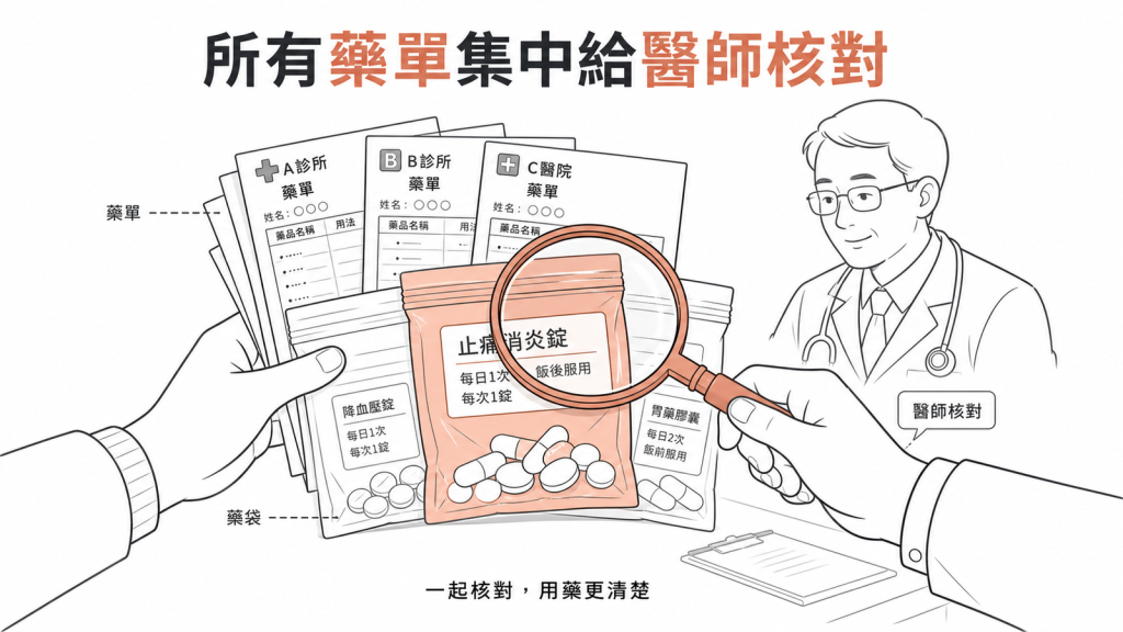 把不同診所的藥單集中給醫師一起核對,找出影響球蛋白的用藥組合