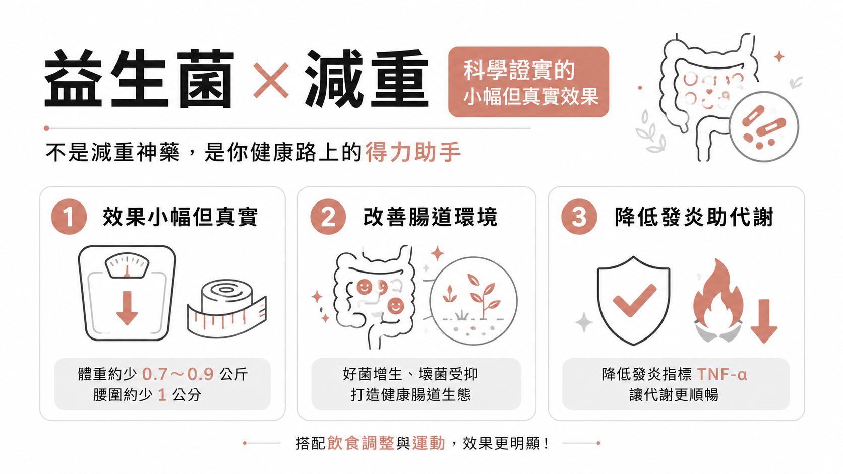 吃益生菌真的會瘦嗎?拆解研究數據:體重平均少 0.9 公斤,腰圍少 1 公分