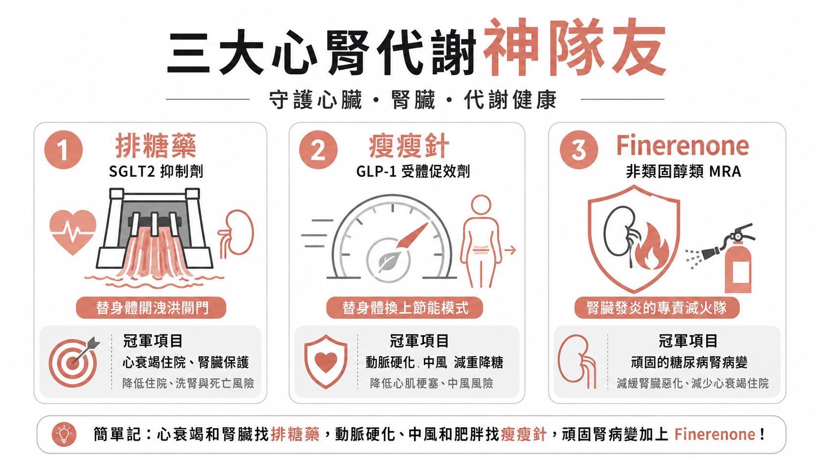 健檢紅字一堆,醫師說要開藥?排糖藥、瘦瘦針、腎臟新藥三大護心顧腎藥物,研究數據一次看懂