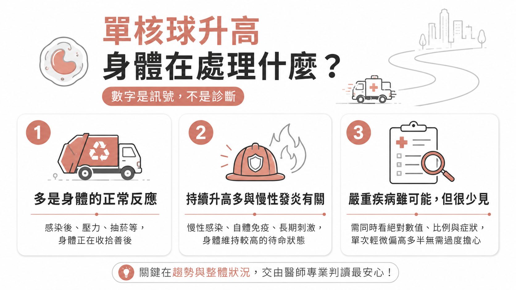 單核球(Monocyte)百分比偏高:八成是身體在打掃,先看懂這個數字再決定要不要追蹤