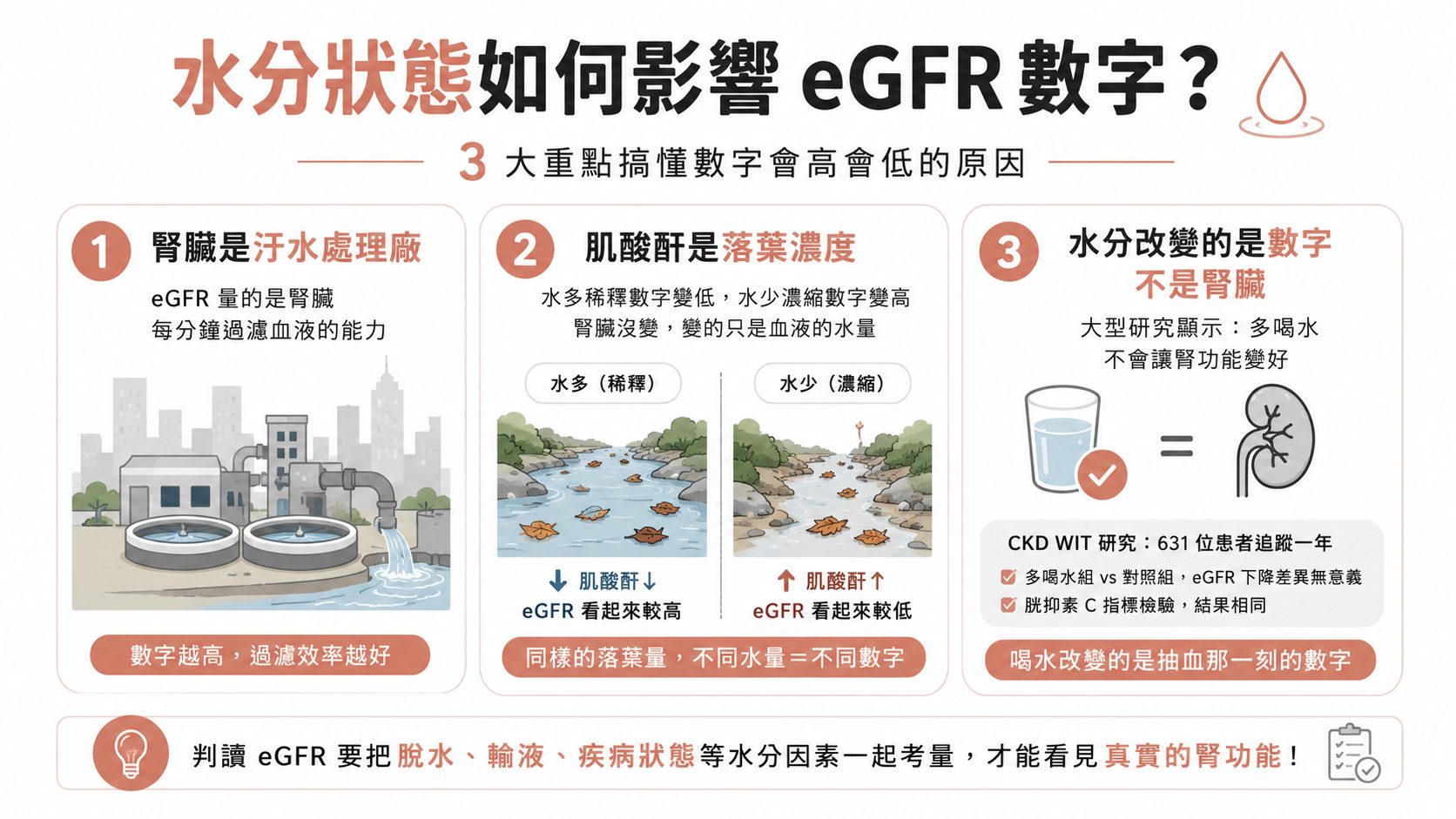 eGFR 紅字：研究證實，當天水喝多喝少，會讓你的腎功能數字「假性」漂移