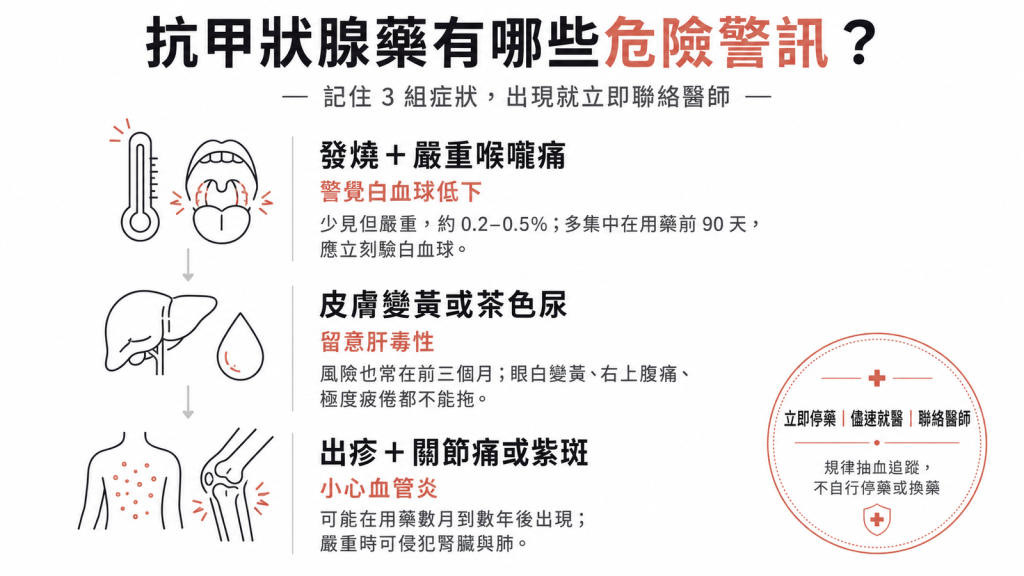 吃抗甲狀腺藥（甲巰咪唑、PTU）要注意什麼？醫師教你看懂追蹤與危險警訊