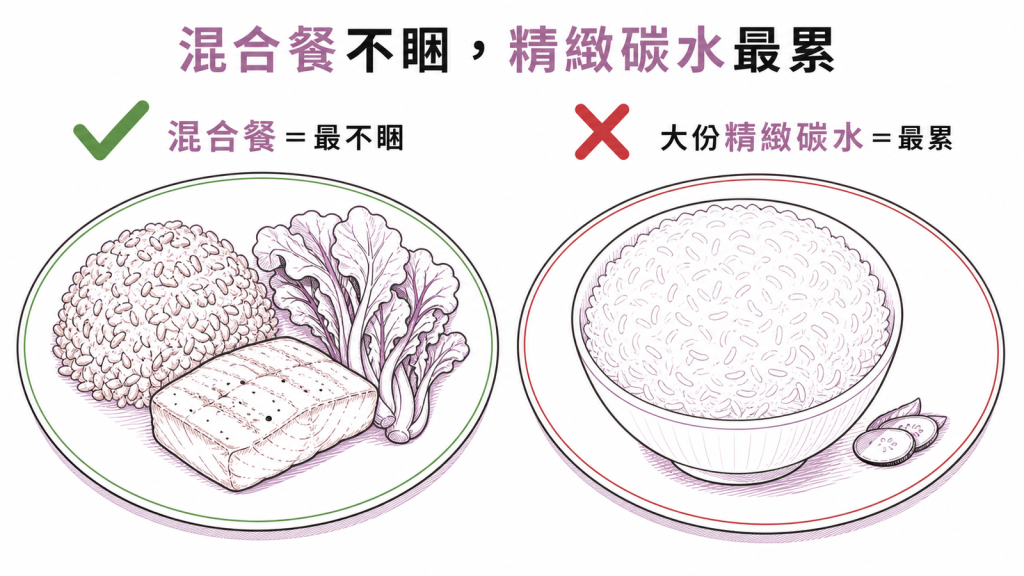 碳水加蛋白質的混合餐最不睏,大份精緻碳水最容易疲倦