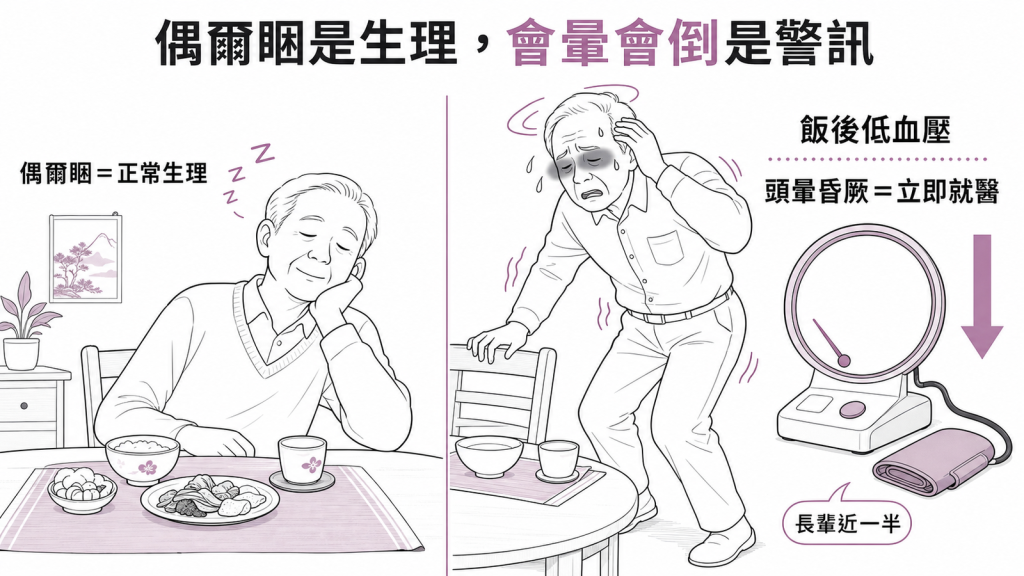 偶爾飯後睏是正常,年長者飯後頭暈昏厥要立即就醫