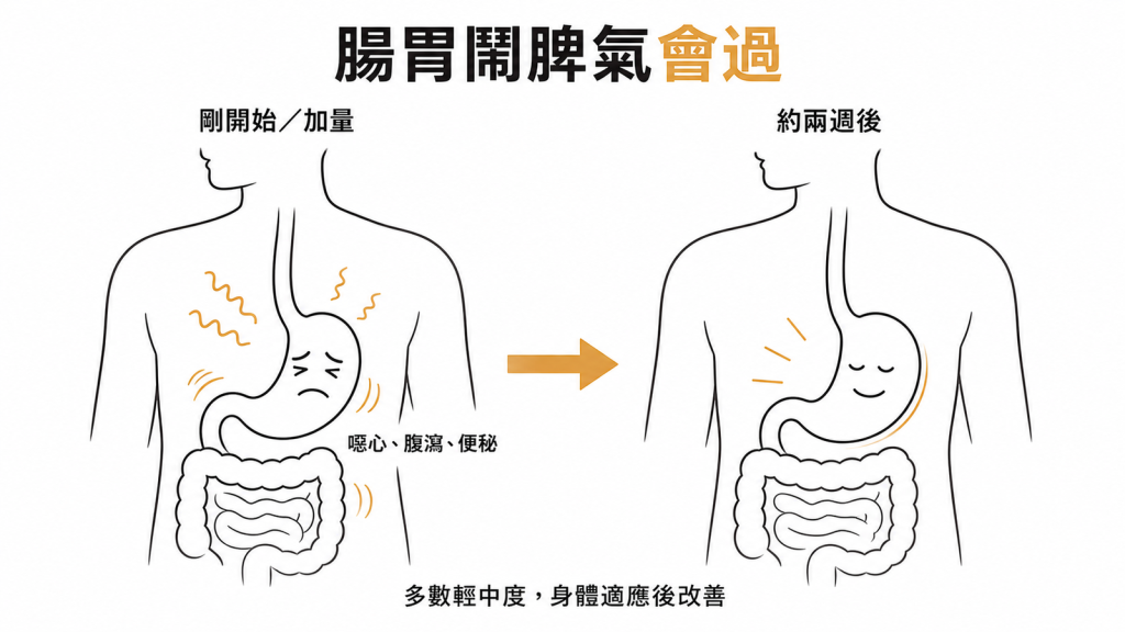 猛健樂腸胃副作用多為輕中度,多數人約兩週後身體適應改善