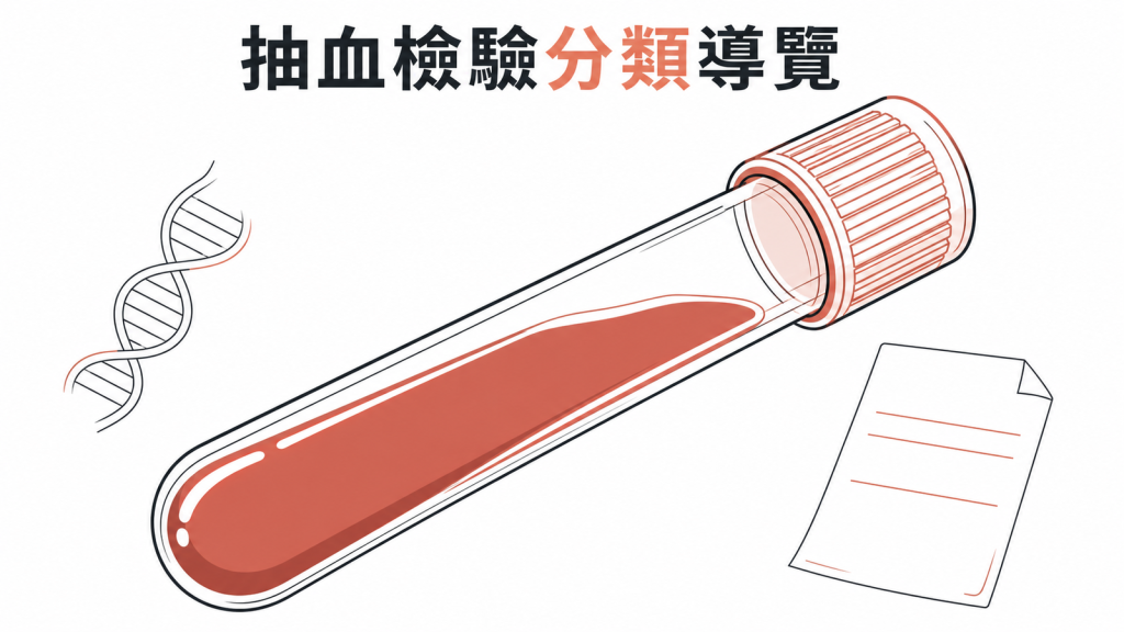 抽血檢驗與基因檢測分類示意圖