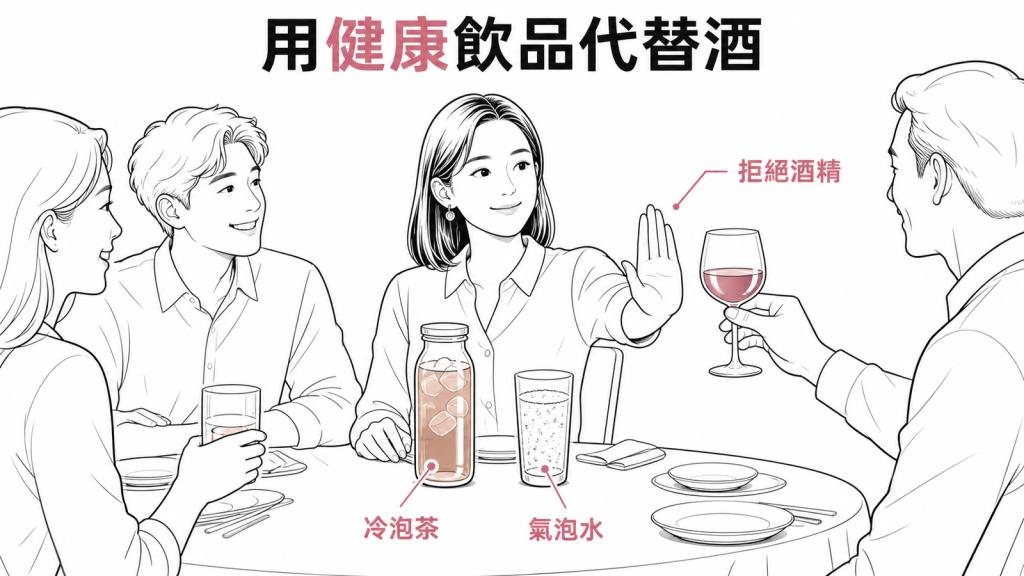 應酬時以茶或氣泡水堅定拒絕酒精