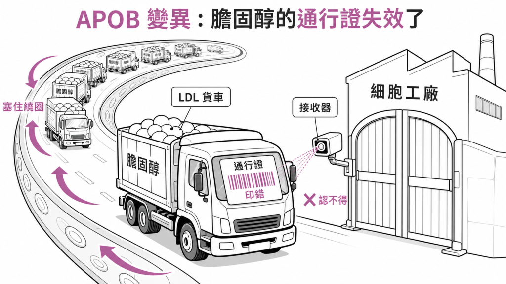 APOB是壞膽固醇貨車的通行證基因變異讓條碼印錯細胞認不得膽固醇塞在血管
