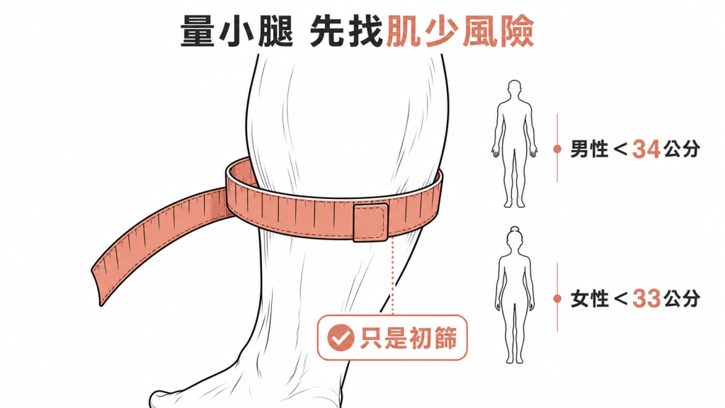 小腿圍男性小於34公分女性小於33公分是肌少風險初篩