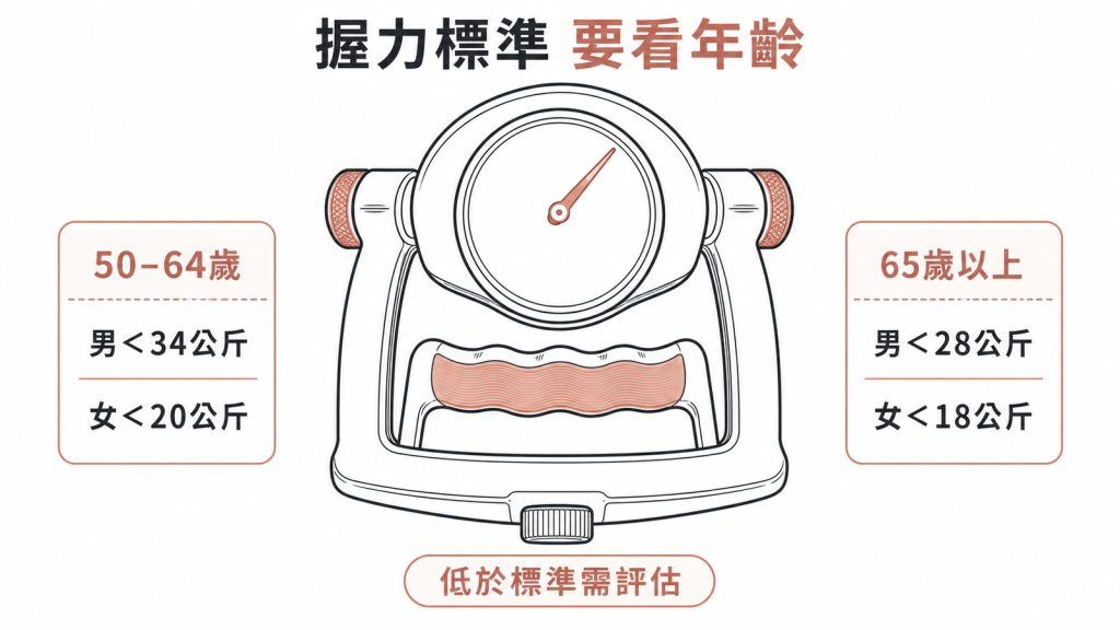 肌少症握力警戒標準需依年齡與性別判讀