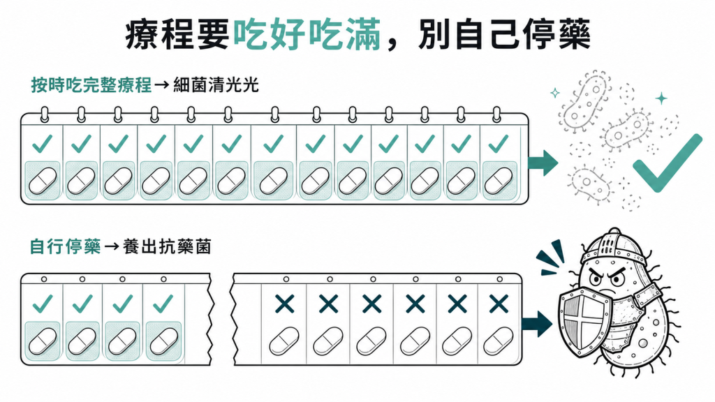 胃幽門桿菌四合一療程要按時足量吃完才能清除細菌,自行停藥可能養出抗藥菌