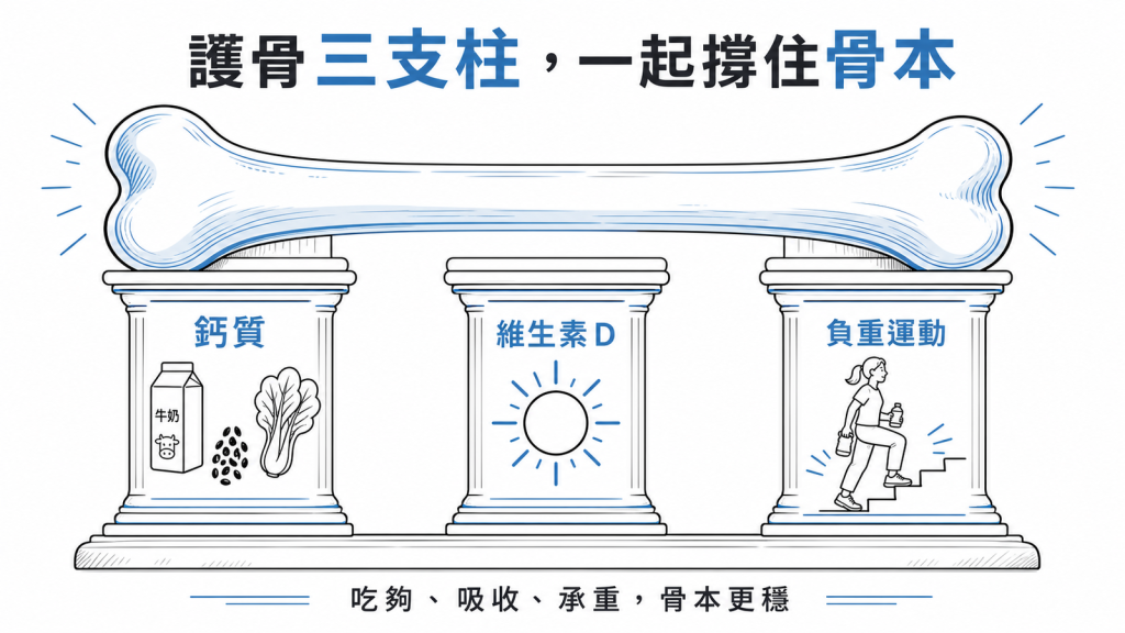 護骨三支柱充足鈣質維生素D與負重運動一起撐住骨本