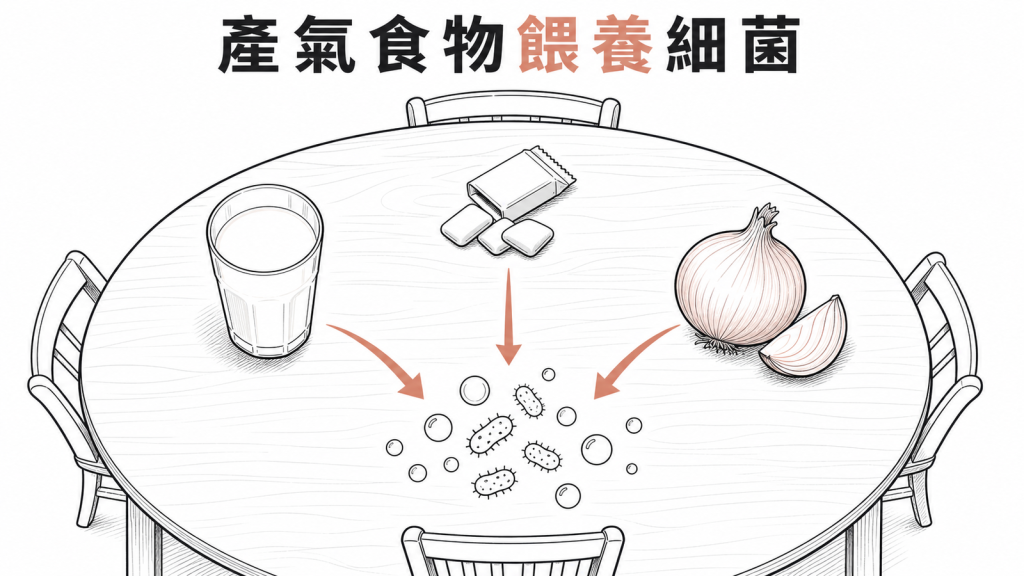 乳製品代糖與易發酵食物可能引起脹氣的衛教圖