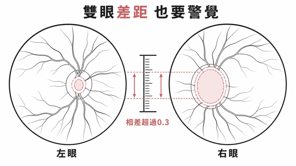 雙眼杯盤比相差超過0.3需提高警覺
