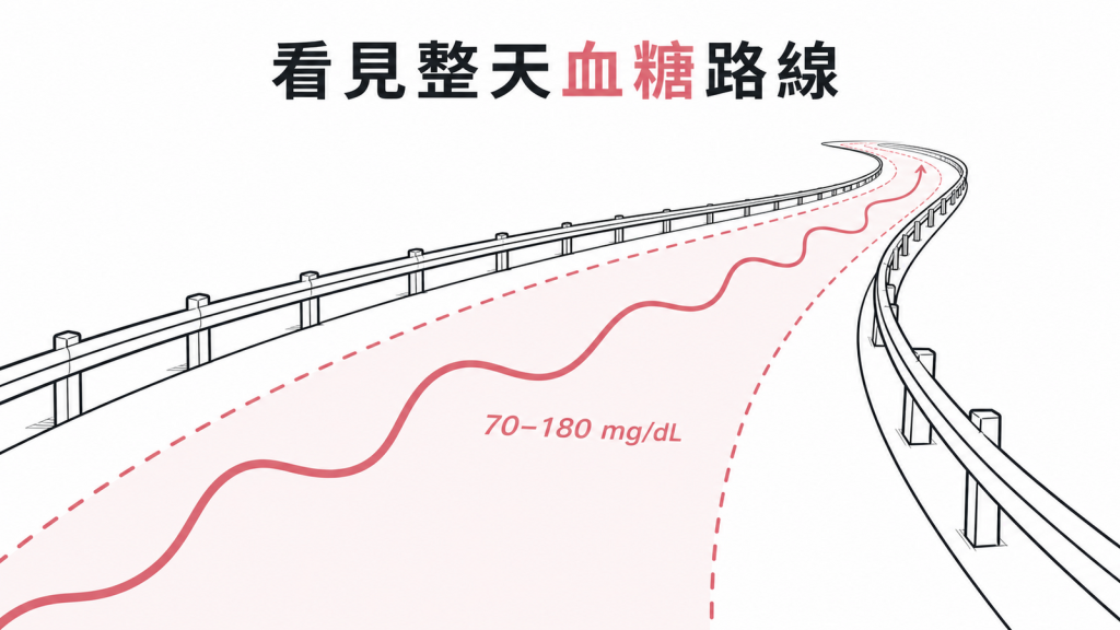 血糖曲線與 TIR 安全範圍示意