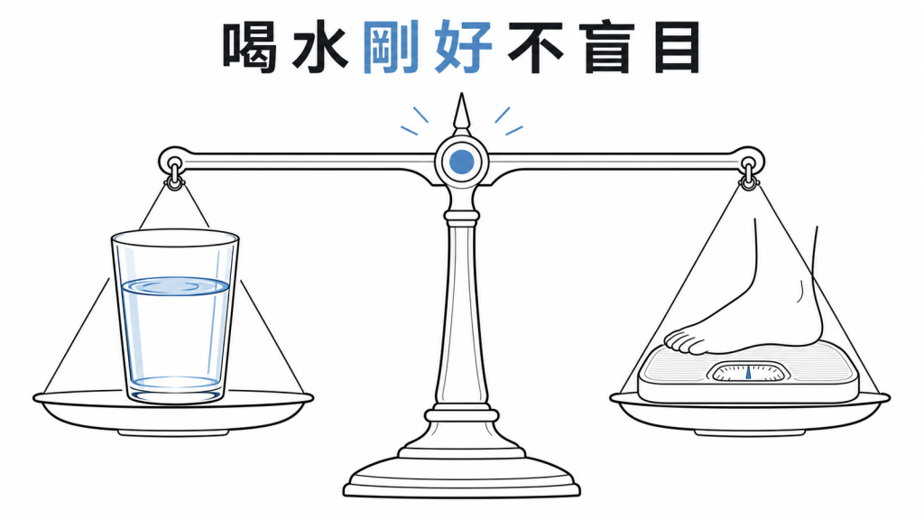 依個人狀況適量喝水並觀察體重尿液的護腎衛教圖