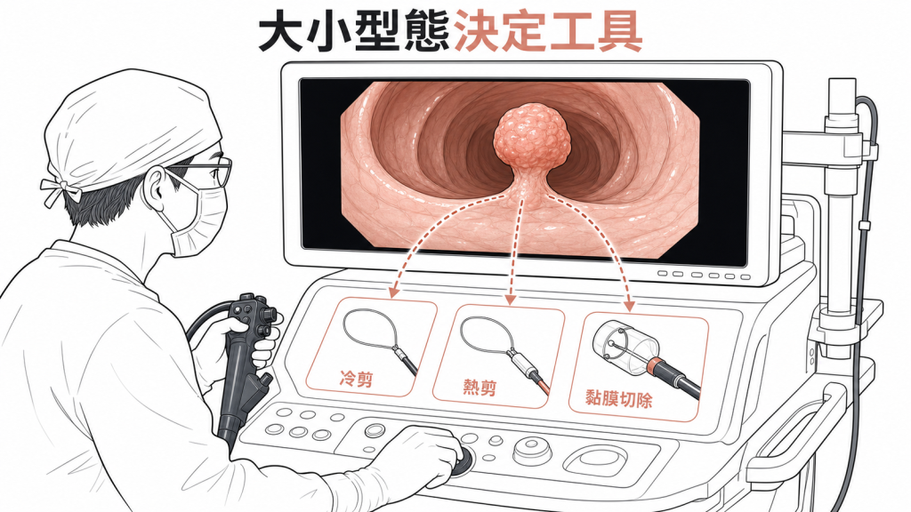 息肉大小型態決定切除技術