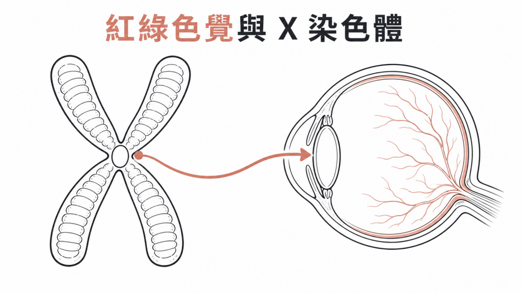 X 染色體相關紅綠色覺遺傳示意