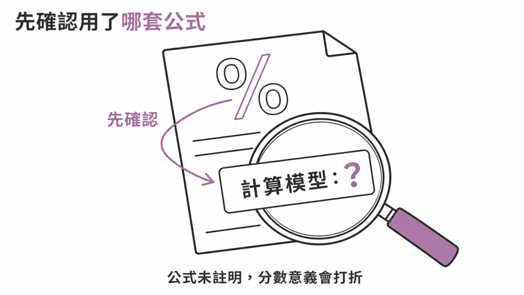 拿到報告先確認風險分數是用哪一套模型算的