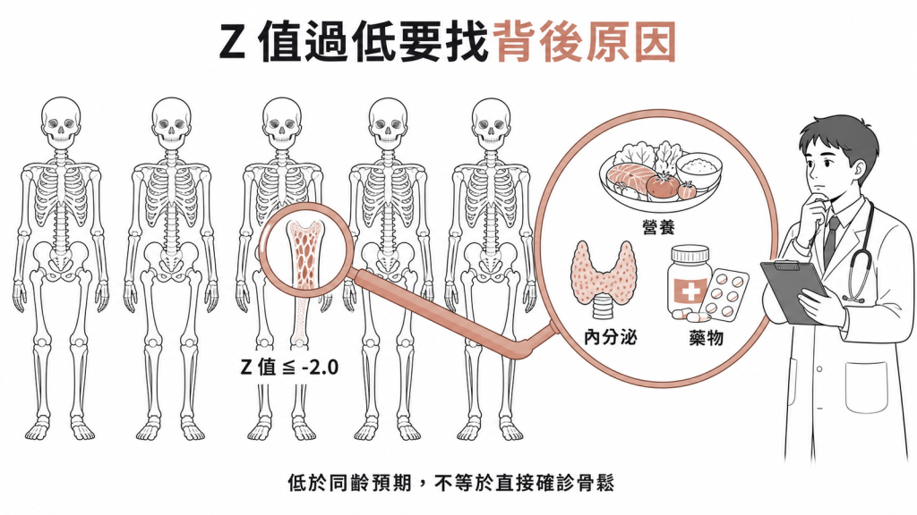 年輕人Z值過低需評估次發性原因
