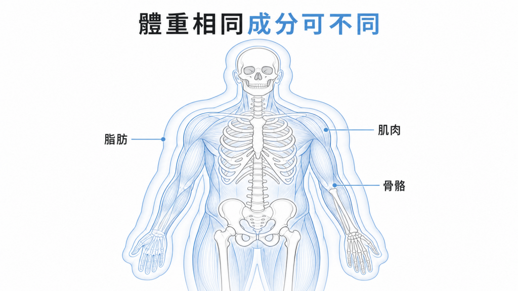 DXA 分析脂肪肌肉骨骼組成示意