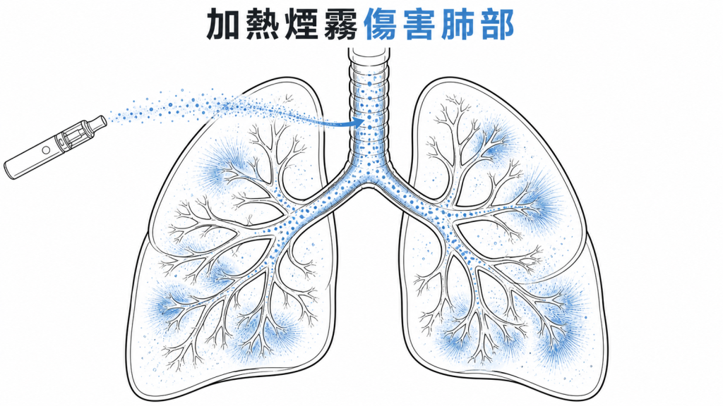 電子煙加熱氣霧會刺激呼吸道示意圖