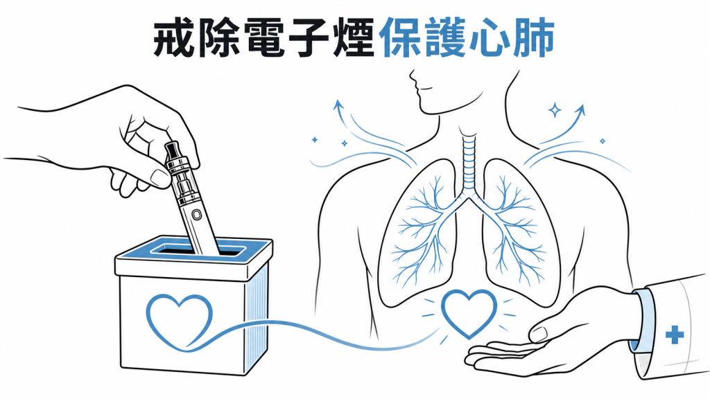 停止使用電子煙才能阻斷持續暴露示意圖
