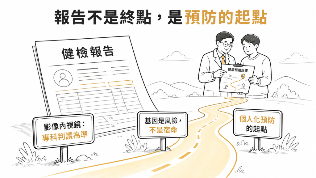 健檢報告是個人化預防的起點:影像內視鏡以專科判讀為準、基因是風險不是宿命