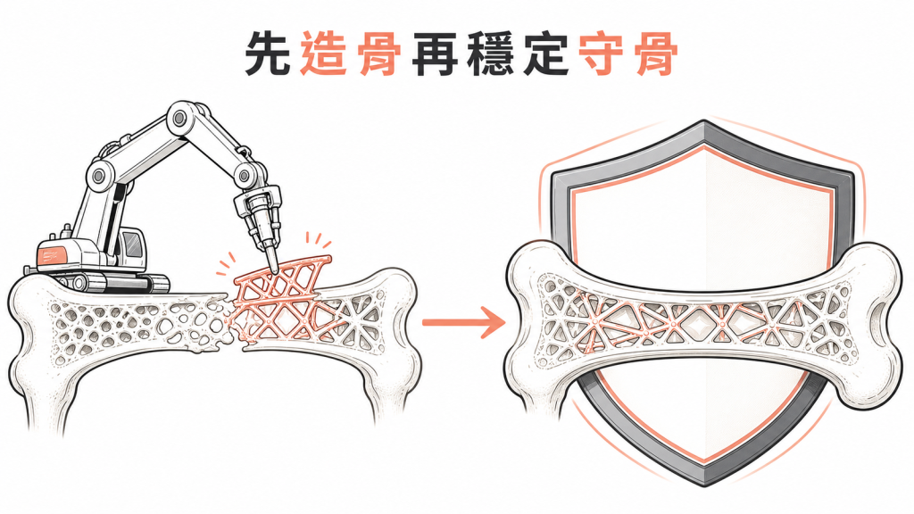 骨鬆先造骨再守骨示意