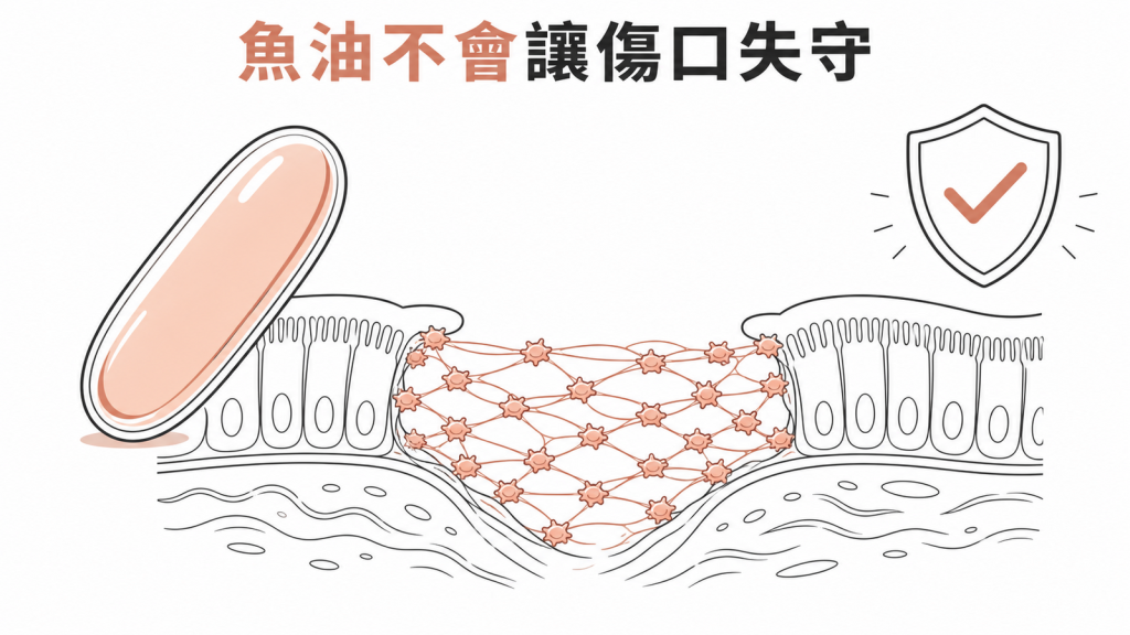 一般補充劑量魚油不增加大腸鏡臨床出血風險示意圖
