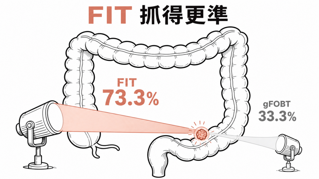FIT與gFOBT偵測大腸癌敏感度比較示意圖