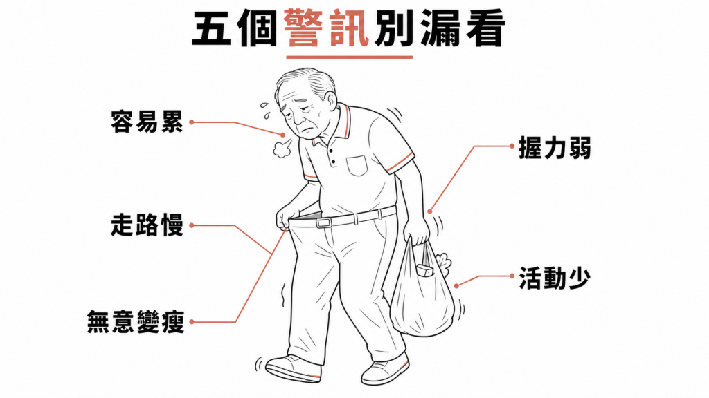 Fried 衰弱五個身體警訊示意圖