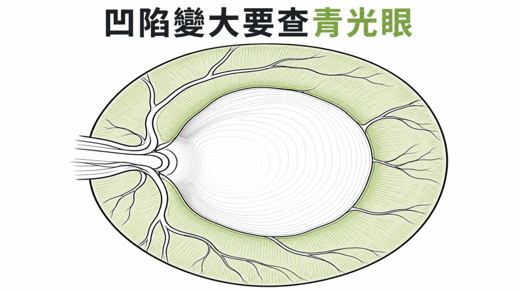 視神經盤凹陷擴大代表周圍神經纖維變薄的衛教圖