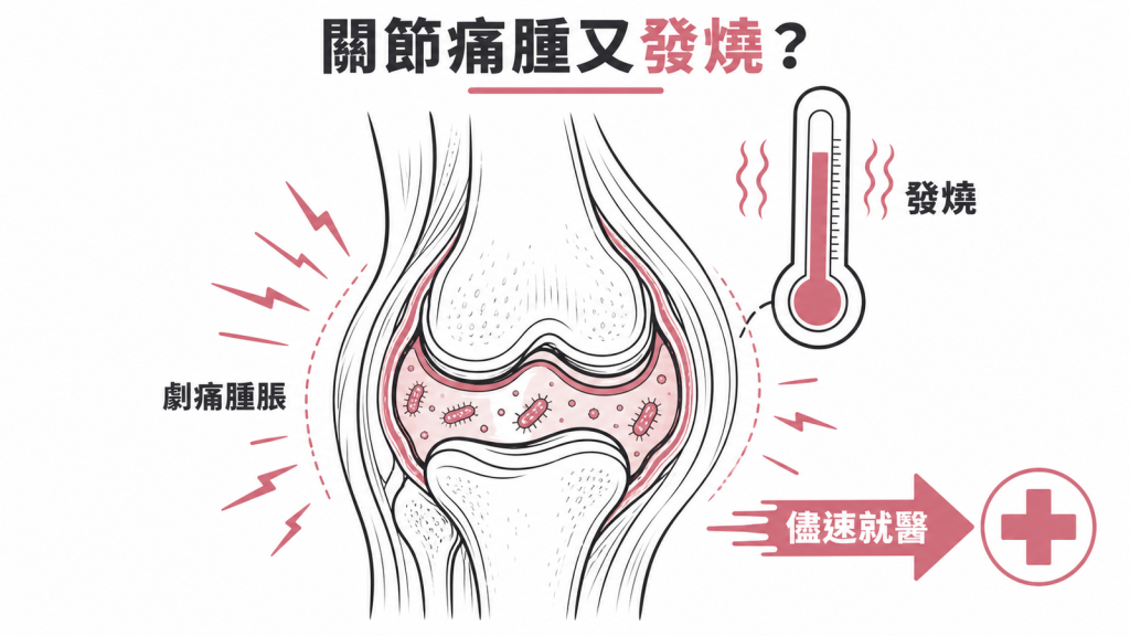 關節劇痛腫脹合併發燒可能是敗血性關節炎的警訊,應儘速就醫