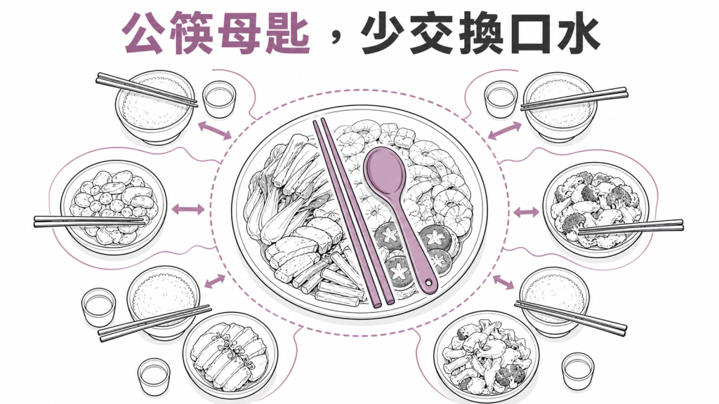 家庭用餐使用公筷母匙降低口水交換線稿圖