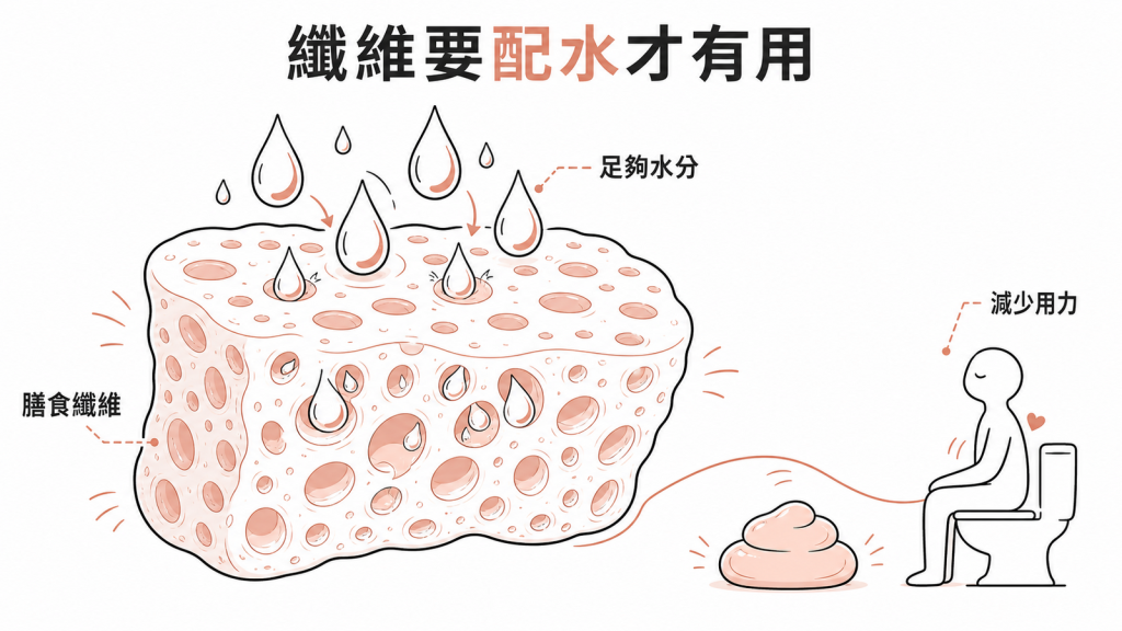膳食纖維搭配足夠水分可減少排便用力