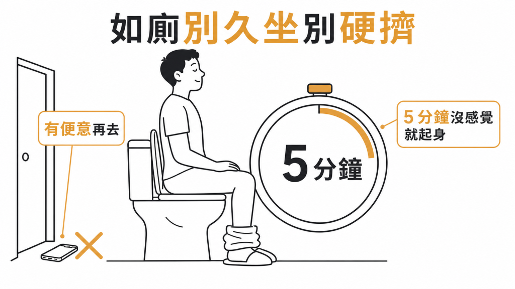 如廁避免久坐用力與滑手機