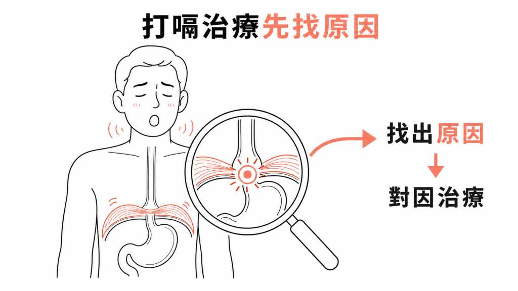 打嗝治療的第一步是找出原因再對因治療