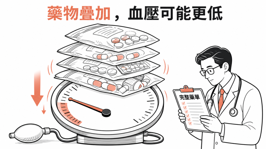 多種可能降血壓的藥物疊加會提高姿勢性低血壓風險