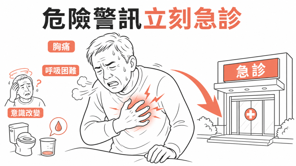 低血壓合併胸痛或呼吸困難應立即就醫