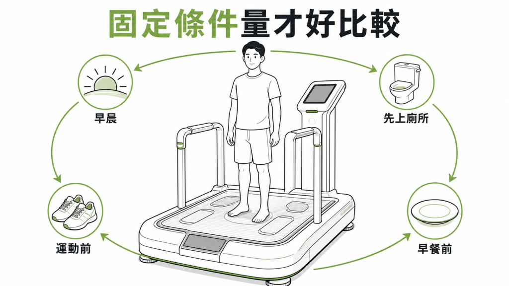 固定早晨如廁後早餐前運動前測量身體組成