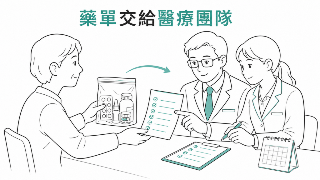 大腸鏡前將完整藥單與保健品交給醫療團隊核對