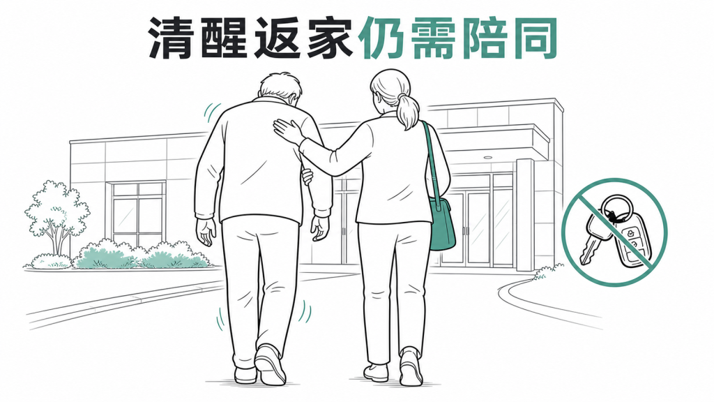 舒眠麻醉後返家需成人陪同示意圖