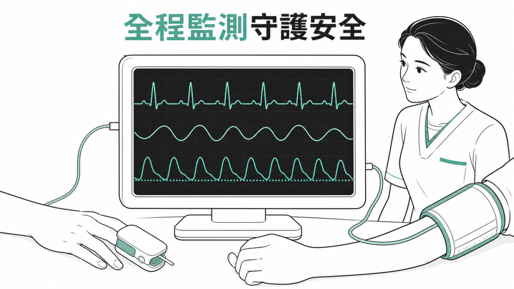 舒眠麻醉需全程監測呼吸循環示意圖